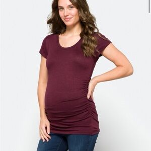 Market & Spruce Red Fitted Ruched Short Sleeve Tee
